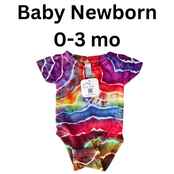 Baby Onesie Ice Dyed - Tie Dye Boy Girl - Rainbow Blue Red Newborn 0-3 months - Picture 2 of 10